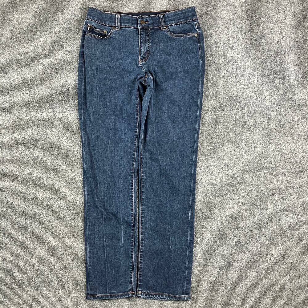 Chaps Curvy Straight Jeans Womens Size‎ 8 Blue Stretch High Rise Denim Pants